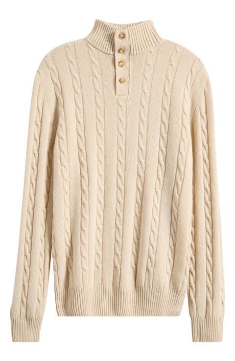 Cable Merino Wool Half Placket Sweater