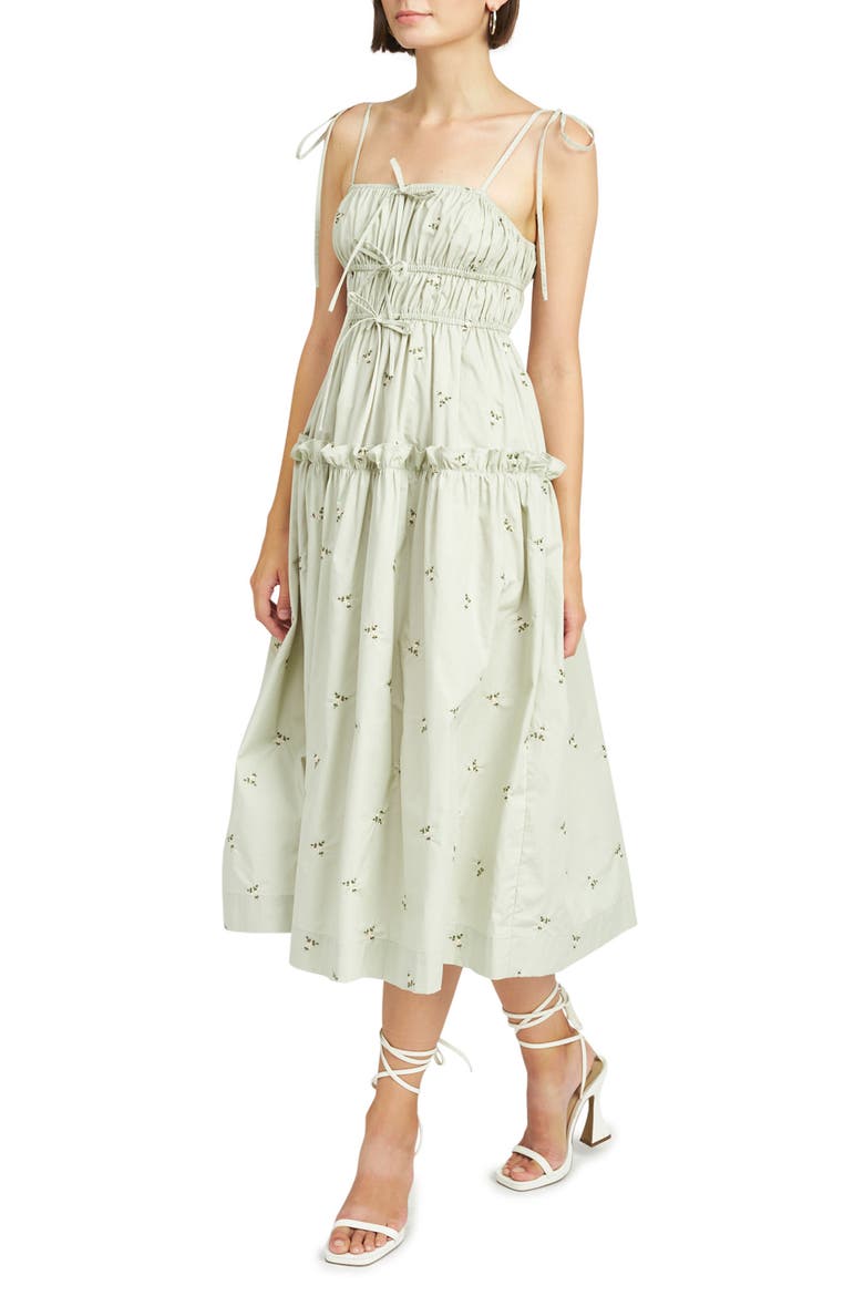 Reagan Floral Embroidered Cotton Dress, Alternate, color, SAGE