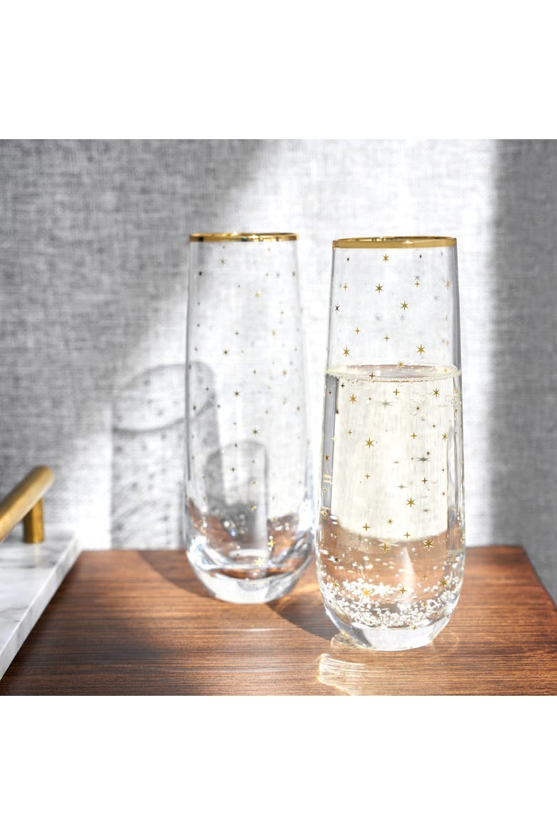 Starlight Stemless Champagne Flutes Set of 2, Alternate, color, Gold