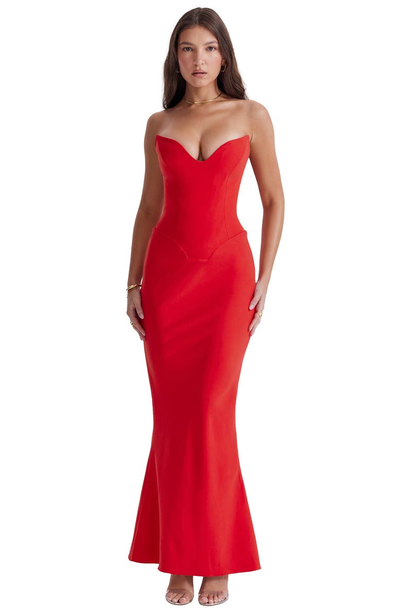 HOUSE OF CB Tamara Strapless Stretch Satin Gown, Alternate, color, Red Rose