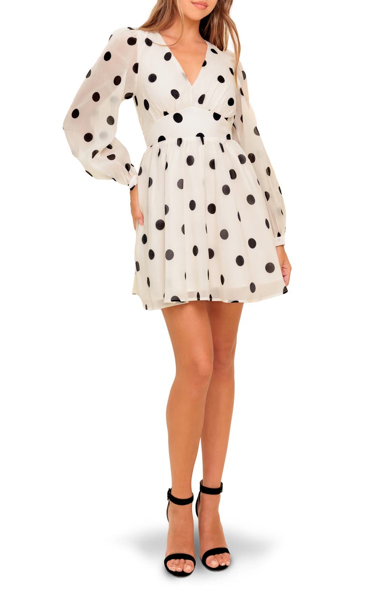 FLYING TOMATO Polka Dot Long Sleeve Fit & Flare Dress, Main, color,