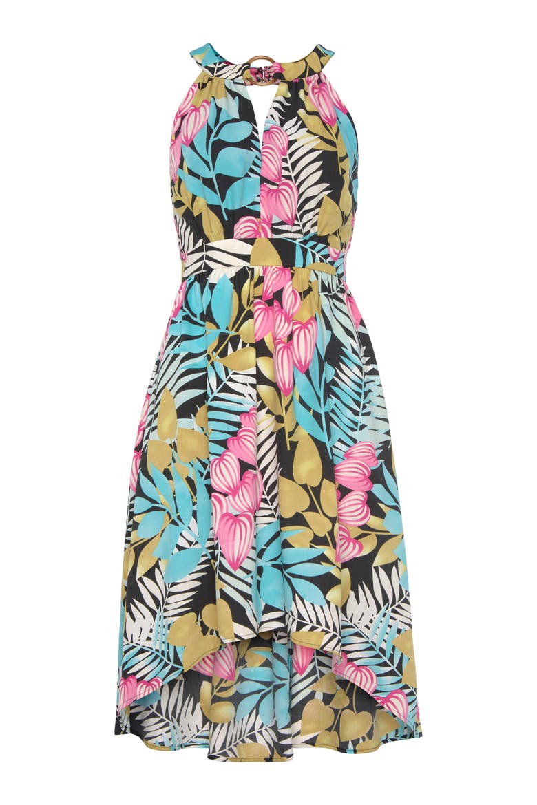 High Low Cutout Dress, Alternate, color, Green Patterned