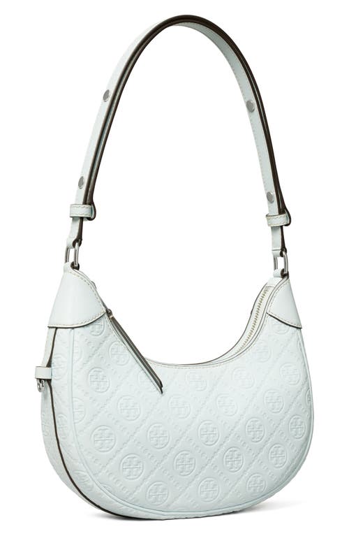 Tory Burch T-monogram Embossed Crescent Shoulder Bag In Ice Blue