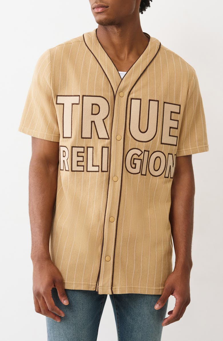 True Religion Logo Baseball Jersey, Main, color, Travertine