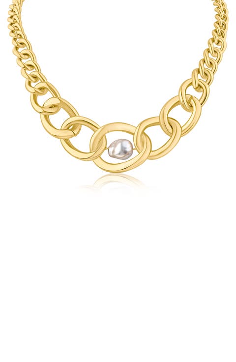 Graduated Chain Faux Pearl Bib Necklace