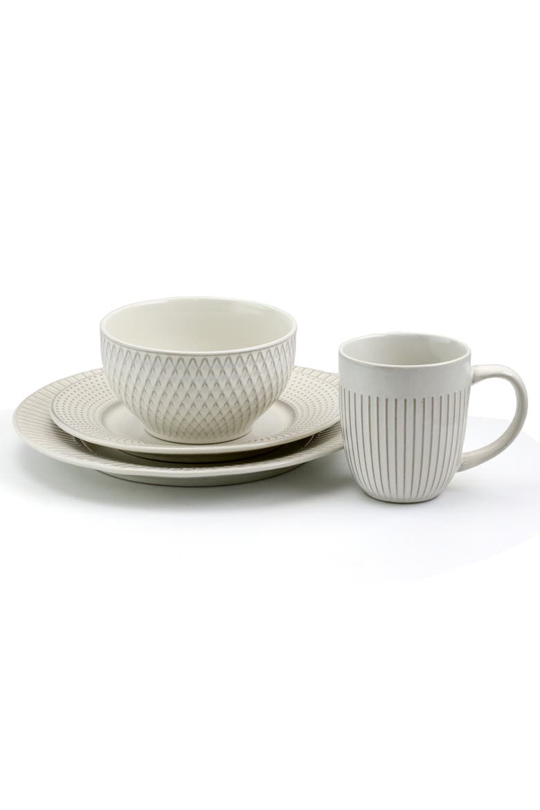 Market Finds 16 Piece Round Stoneware Dinnerware Set, Alternate, color, White