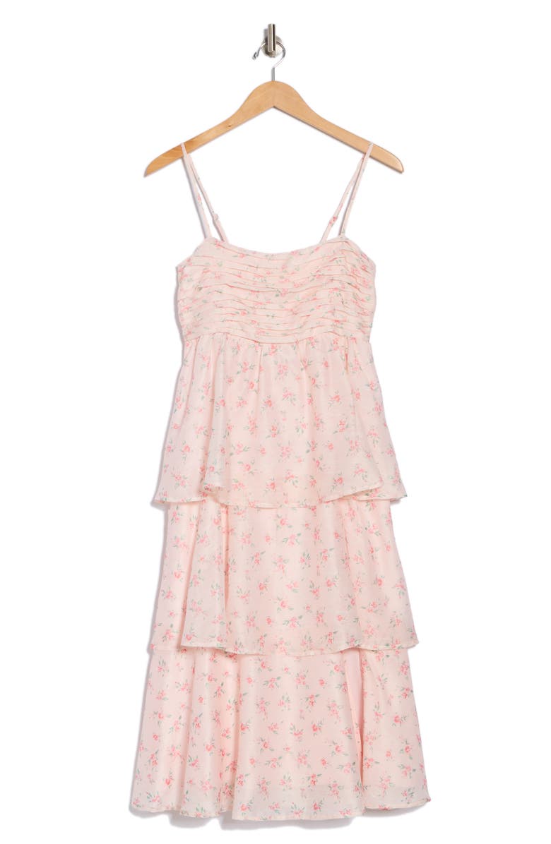 Lush Flounce Pleated Tiered Midi Dress, Alternate, color, Pink Floral