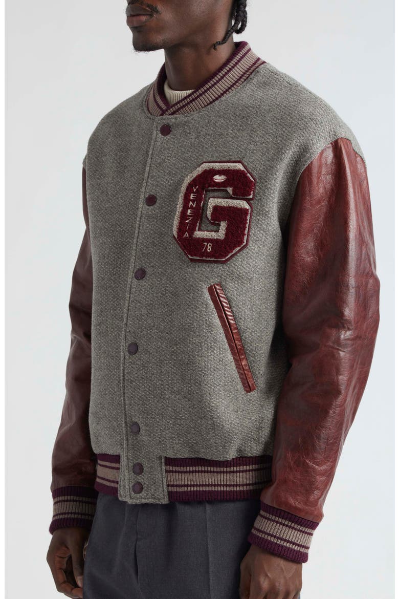 Journey Varsity Bomber Jacket, Alternate, color, MELANGE GREY/ VINEYARD WINE