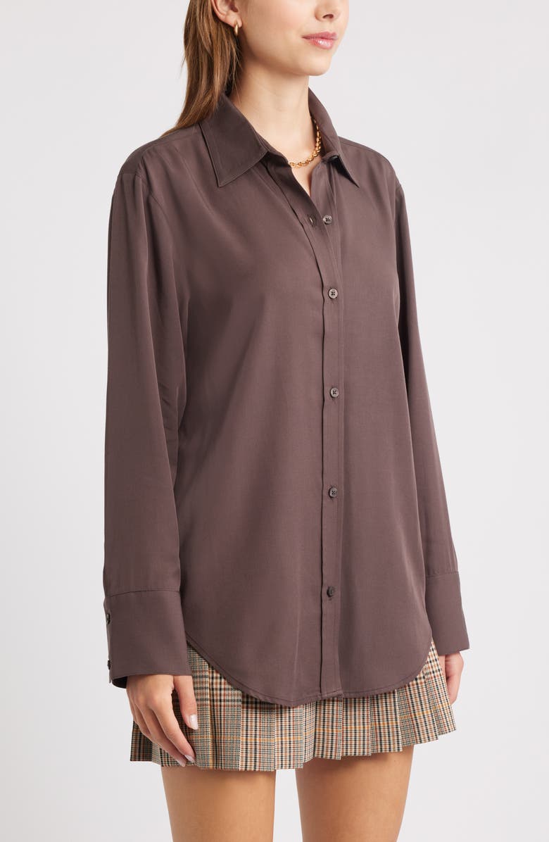 Open Edit Relaxed Fit Long Sleeve Button-Up Shirt, Alternate, color, Brown Seal