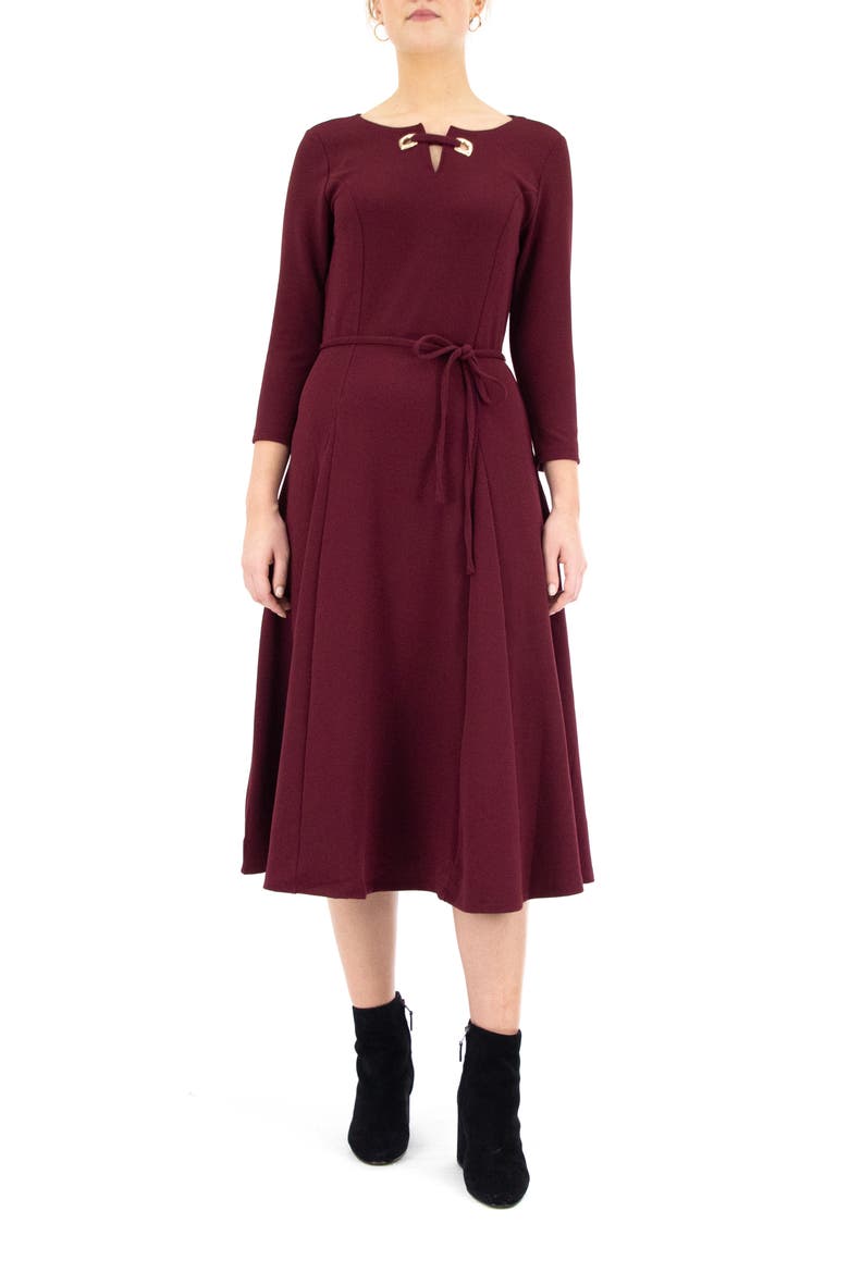 Sylvia Grommet Split Neck Tea Dress, Main, color, WINE
