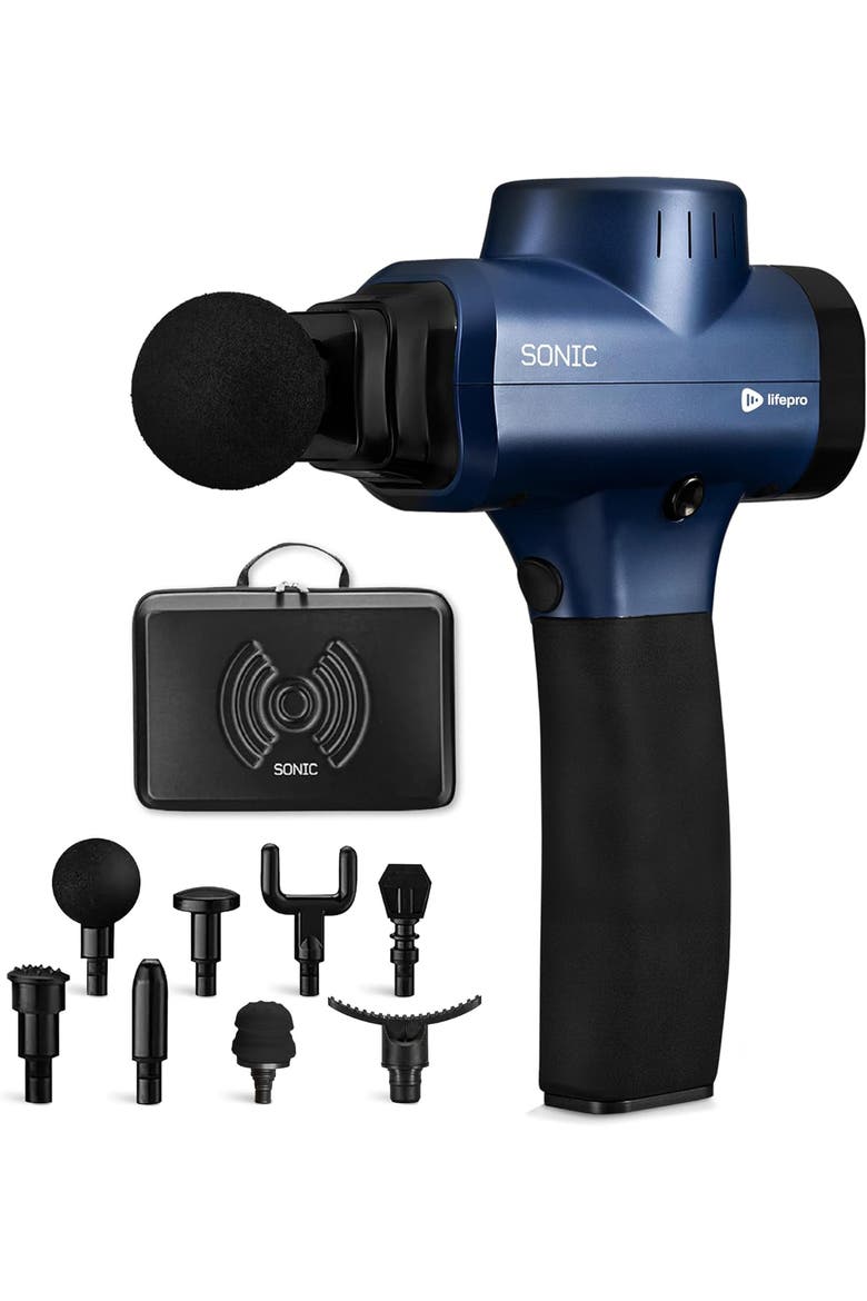 Sonic Massage Gun Percussion Muscle Massager with 8 Heads & 6 Speeds, Main, color, Blue