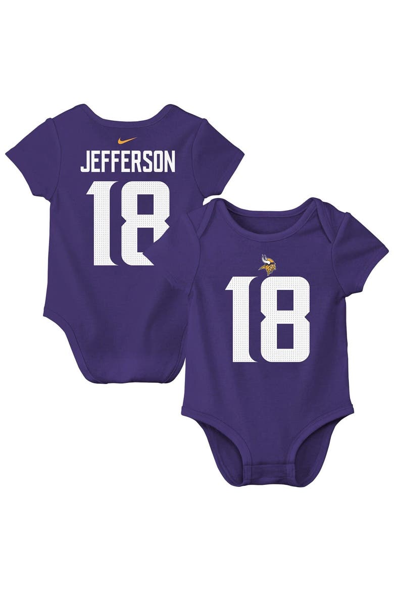 Newborn & Infant Nike Justin Jefferson Purple Minnesota Vikings Player Name & Number Bodysuit, Main, color, Purple