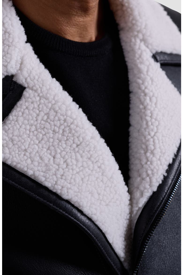 Genuine Shearling Biker Jacket, Alternate, color, BLACK