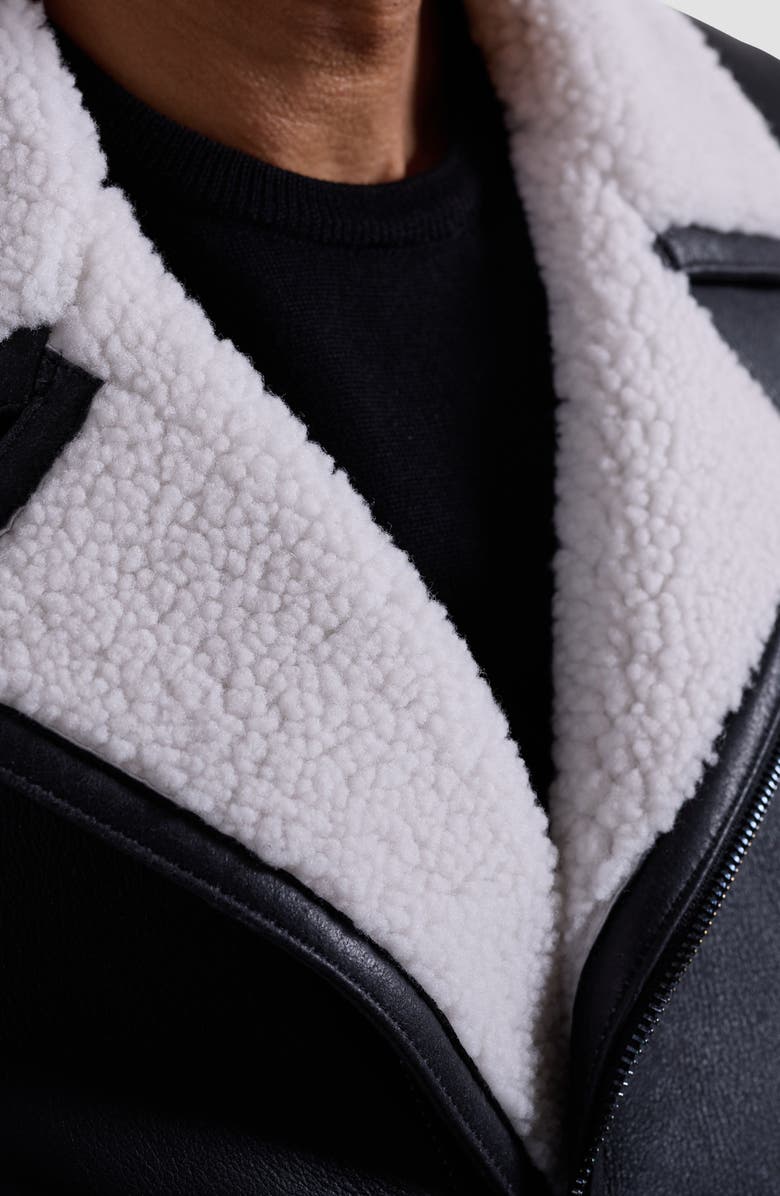 Bugatchi Genuine Shearling Biker Jacket, Alternate, color, Black