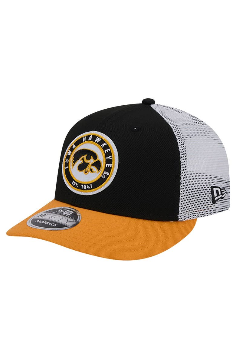 New Era Men's New Era Black Iowa Hawkeyes Throwback Circle Patch 9FIFTY Trucker Snapback Hat, Main, color, Black
