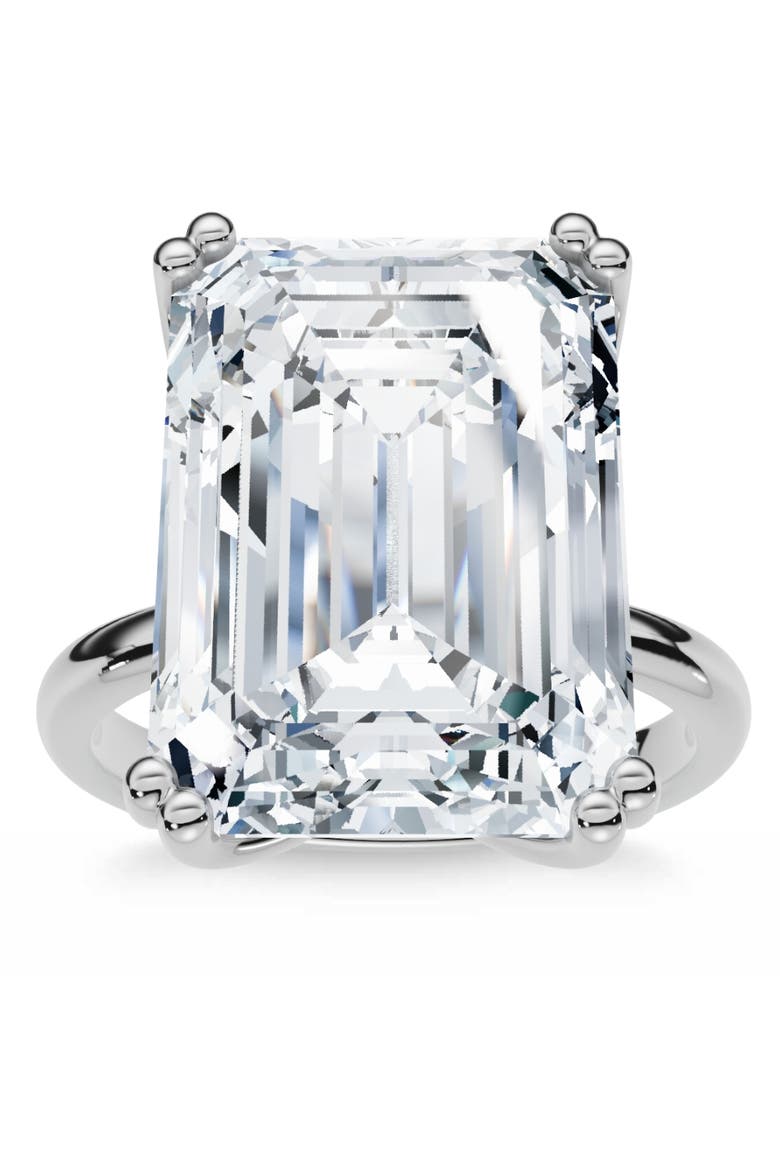 Certified 10Ct Emerald Cut Diamond Solitaire Engagement Ring 14k Gold Lab Grown, Main, color, 14k White Gold