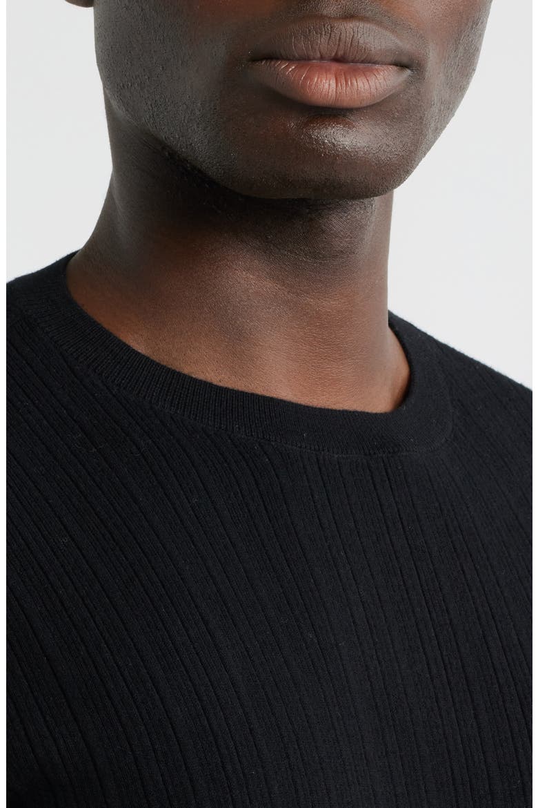 Short Sleeve Cotton & Cashmere Rib Sweater, Alternate, color, SOLID BLACK