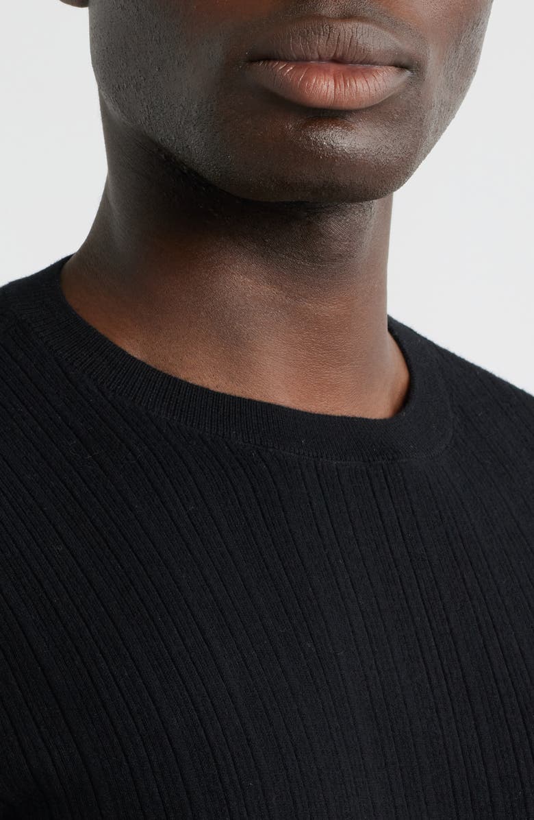 Emporio Armani Short Sleeve Cotton & Cashmere Rib Sweater, Alternate, color, Solid Black