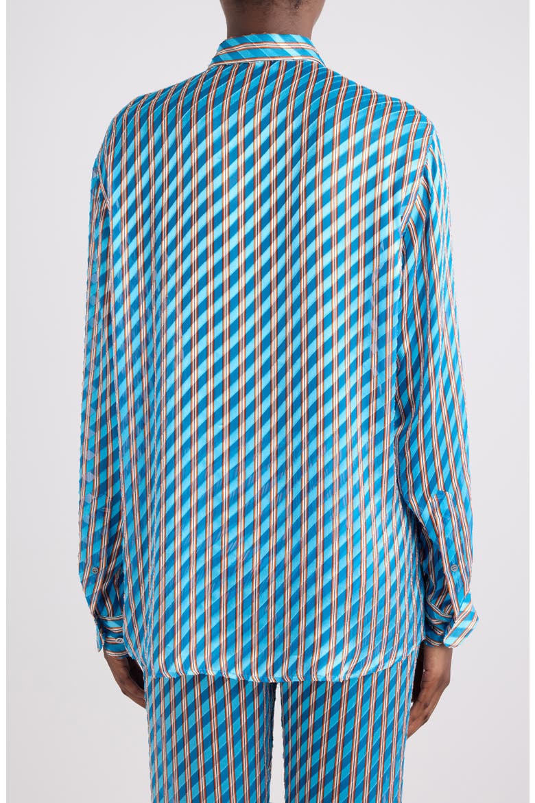 Clavelly Devoré Diagonal Stripe Button-Up Shirt, Alternate, color, TURQUOISE