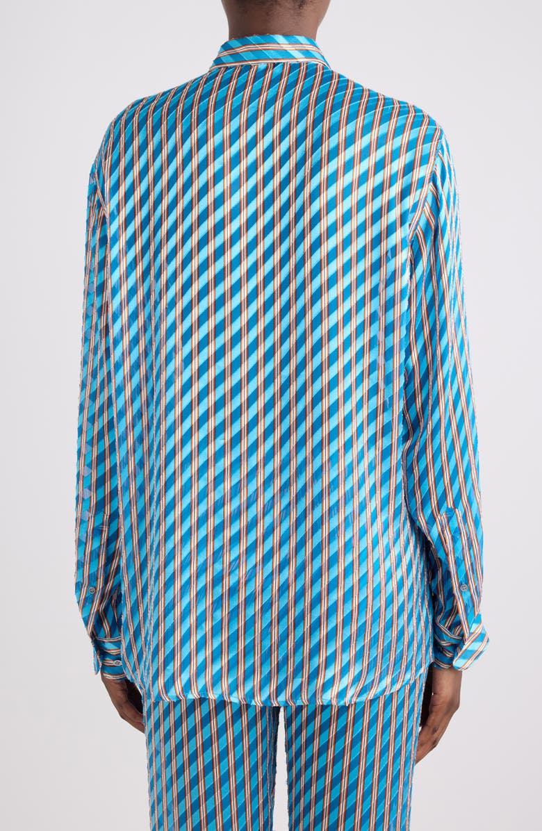Dries Van Noten Clavelly Devoré Diagonal Stripe Button-Up Shirt, Alternate, color, Turquoise