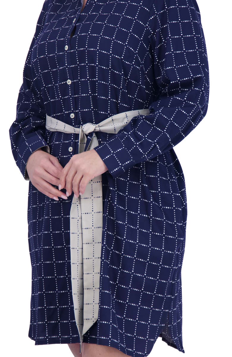 Foxcroft Rocca Dot Print Long Sleeve Cotton Shirtdress, Alternate, color, Navy