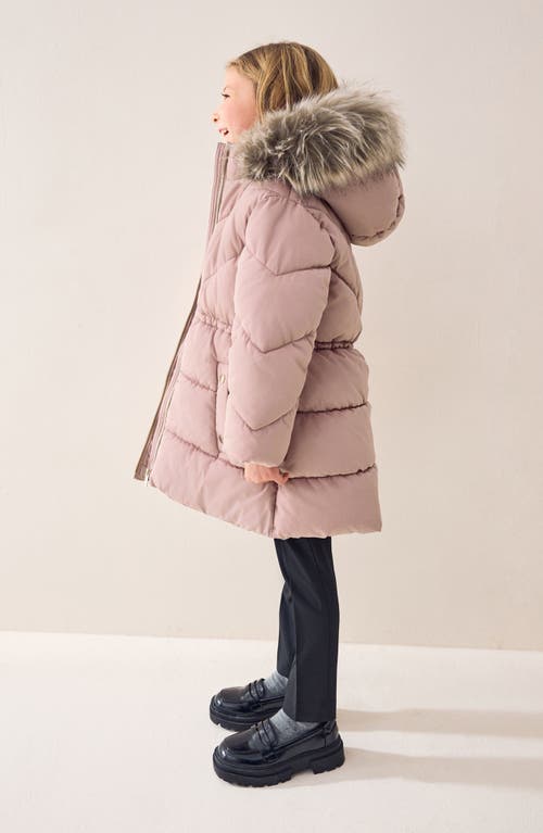 Next Kids' Hooded Puffer Coat With Faux Fur Trim In Pink