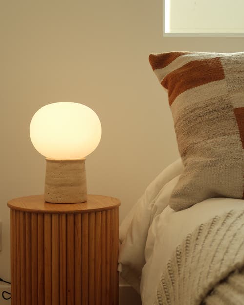 Brightech Neptune 12" Led Table Lamp With Natural Travertine Stone Base In Tan
