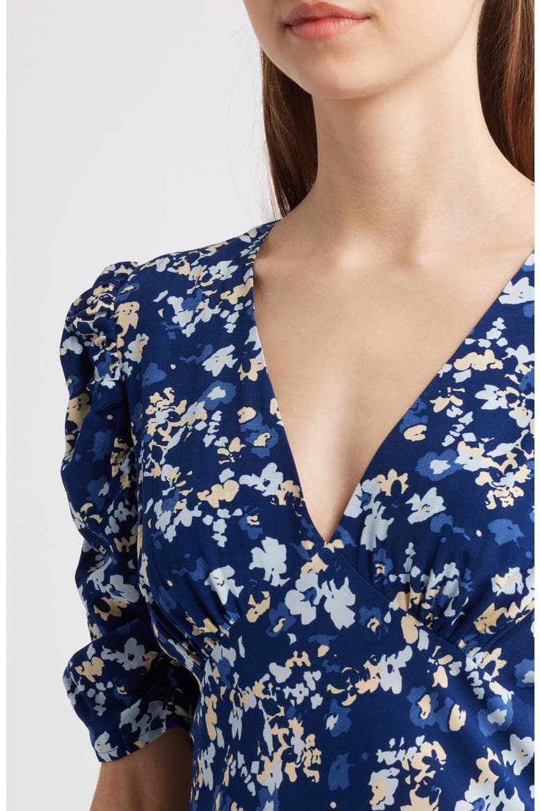 Zariah Floral Puff Sleeve Midi Dress, Alternate, color, NAVY FLORA