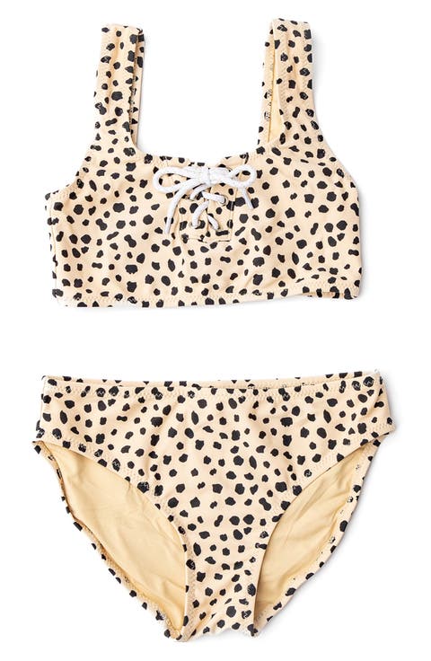 Kids' Leopard Lace-Up Two-Piece Swimsuit (Big Kid)
