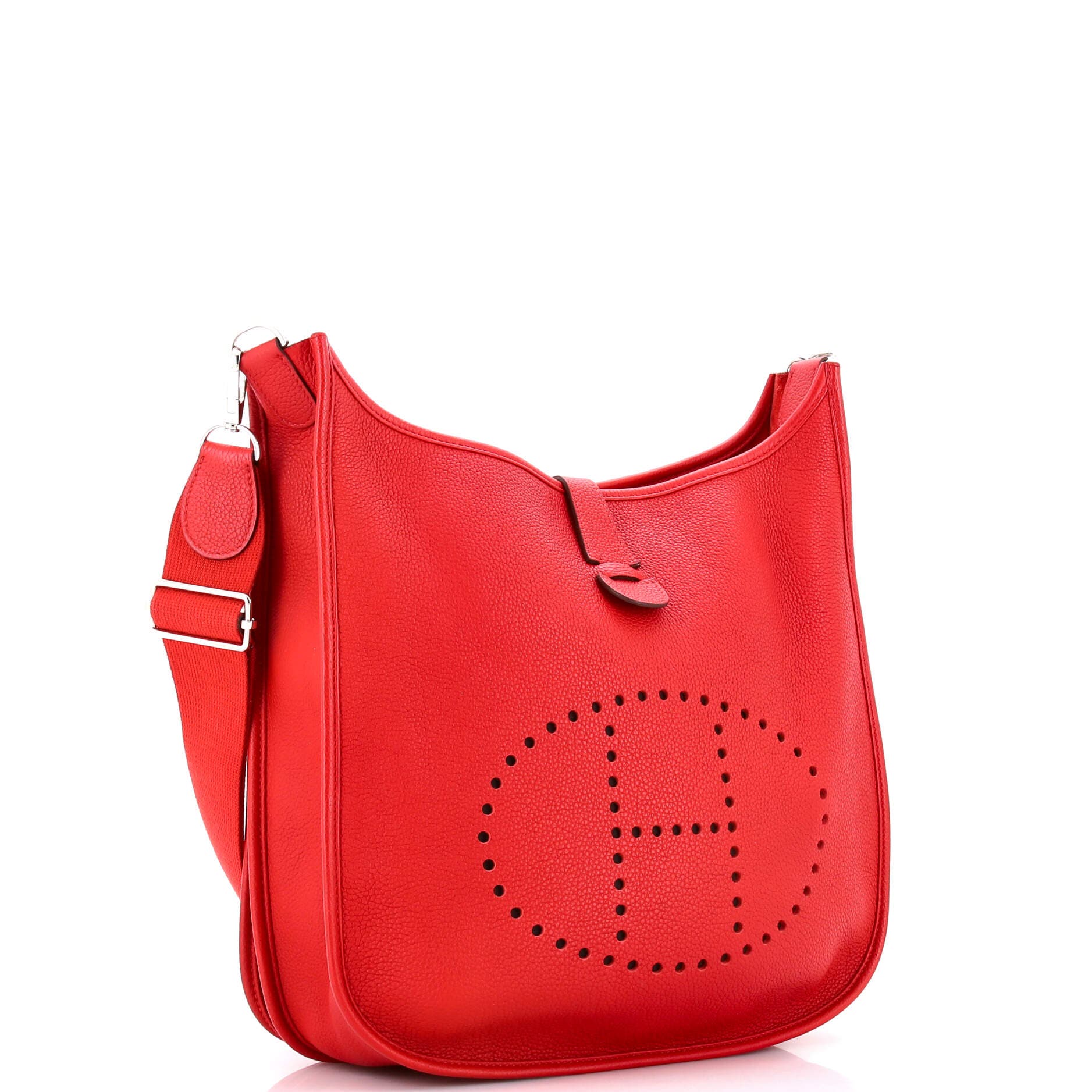 Pre-Owned Hermes Evelyne Bag Gen III Clemence GM, Alternate, color, Rouge Casaque