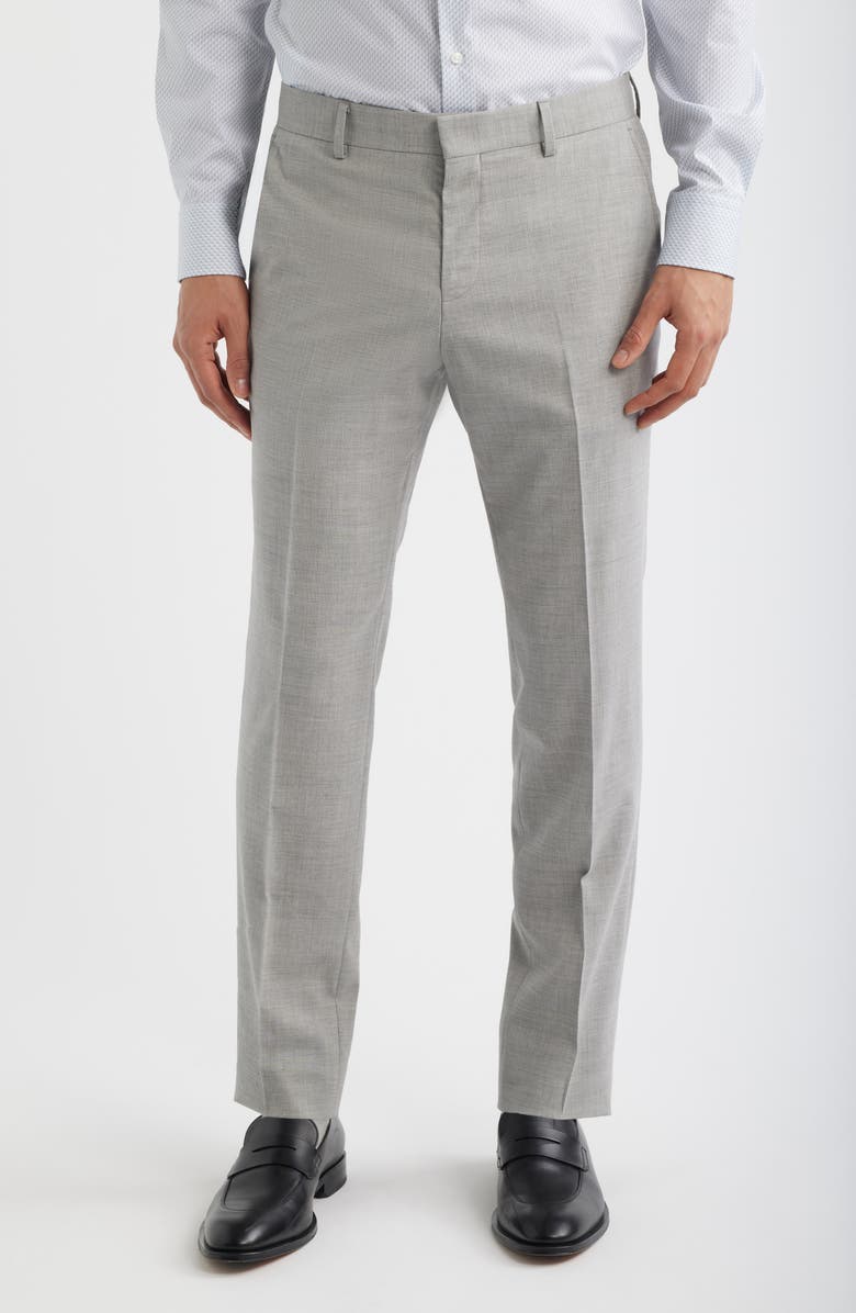 BOSS Genius Slim Fit Flat Front Wool Blend Dress Pants, Main, color, Open Grey