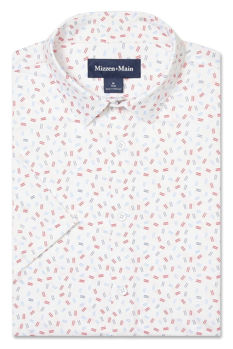 Halyard Trim Fit Red Scattered Dash Short Sleeve Performance Button-Up Shirt, Alternate, color, RED HOT SCATTERED DASH
