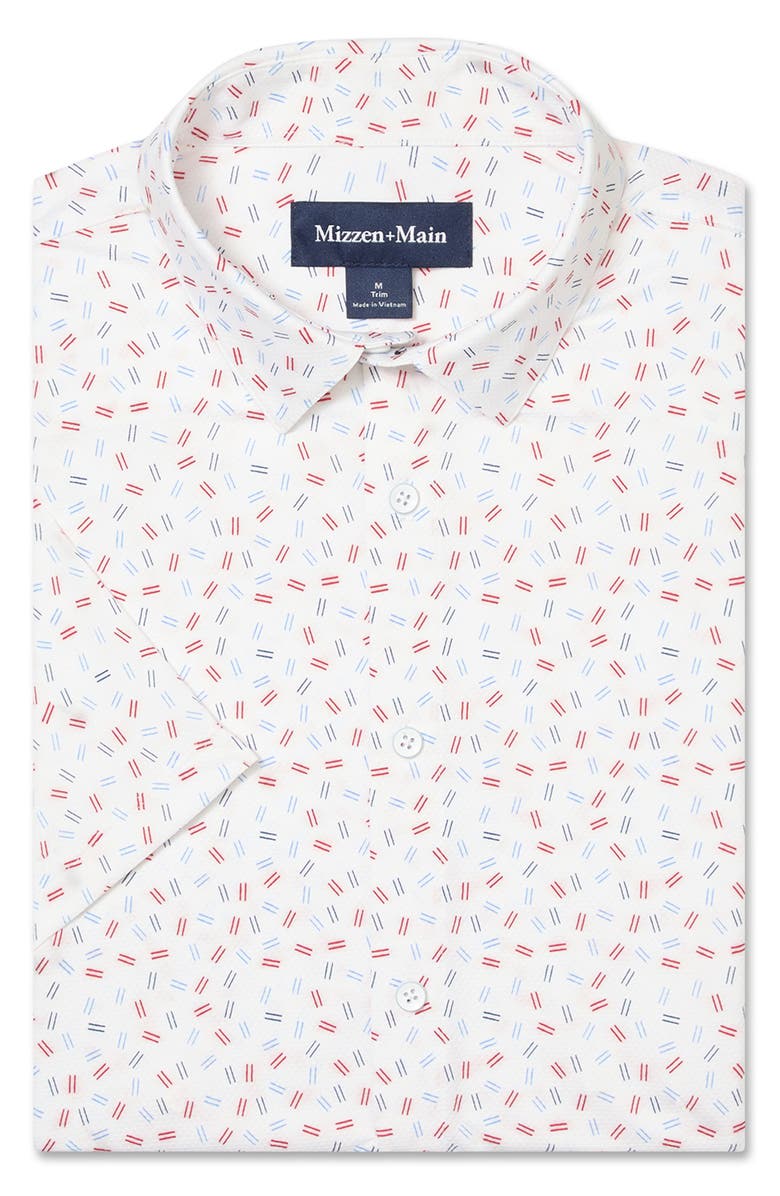 Mizzen+Main Haylard Trim Fit Red Scattered Dash Short Sleeve Button-Up Shirt, Alternate, color, Red Hot Scattered Dash