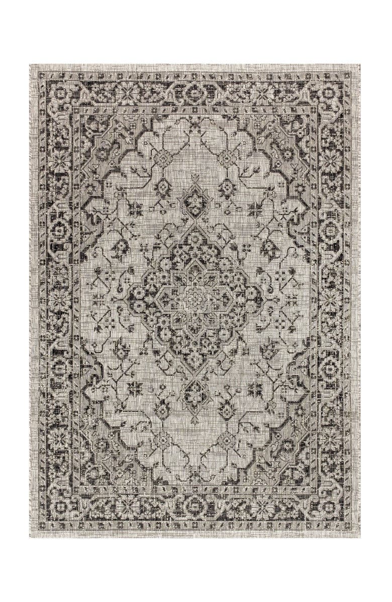 JONATHAN Y Rozetta Boho Medallion Textured Weave Indoor/Outdoor Area Rug, Main, color, Gray/Black