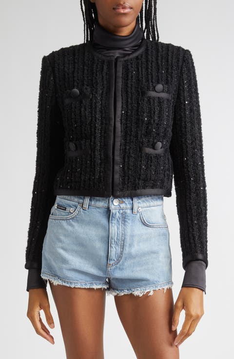 Sequin Bouclé Tweed Crop Jacket