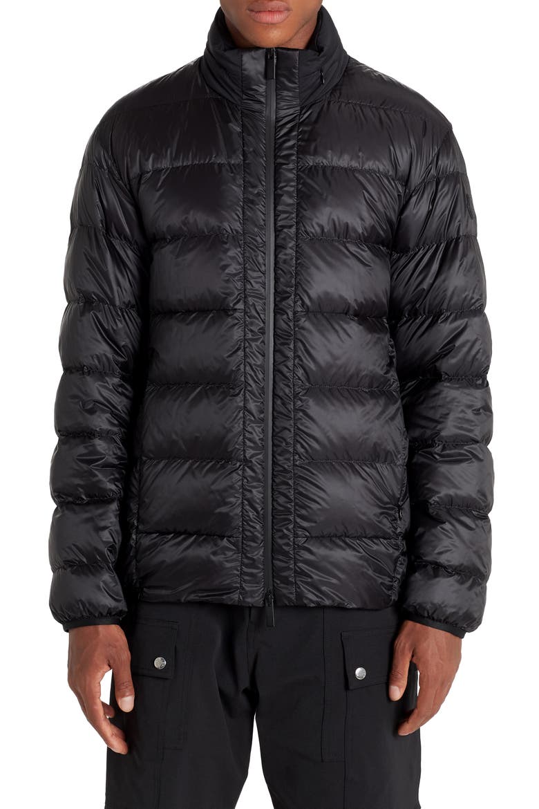Peyre Back Logo Water Resistant Down Puffer Coat, Main, color, BLACK