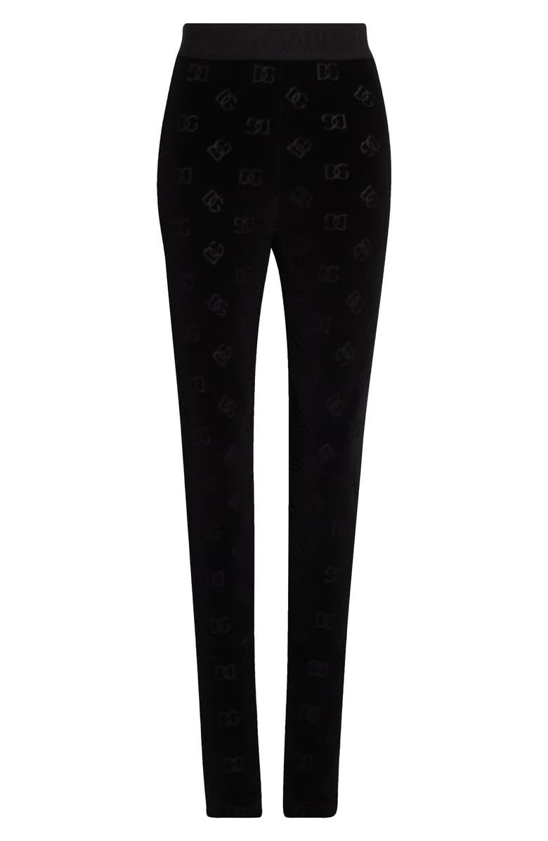 Dolce&Gabbana Logo Jacquard Chenille Leggings, Alternate, color, Nero