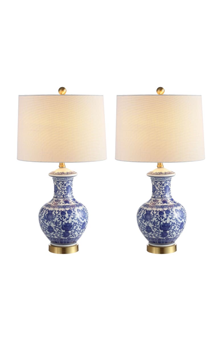 JONATHAN Y Jennifer 25.25" Ceramic/Metal LED Table Lamp, Blue/White, Main, color, Blue/White