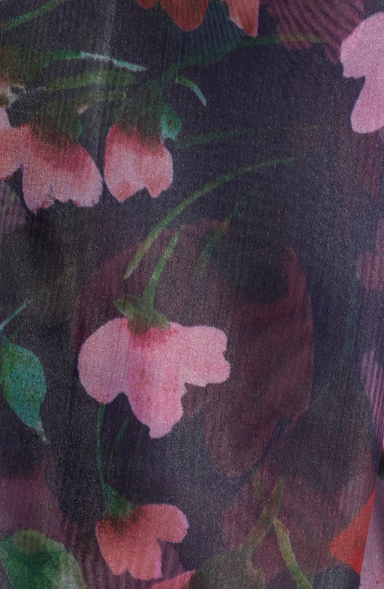 Julia Jordan Floral Long Sleeve Organza Shirtdress Gown, Alternate, color, Navy Multi