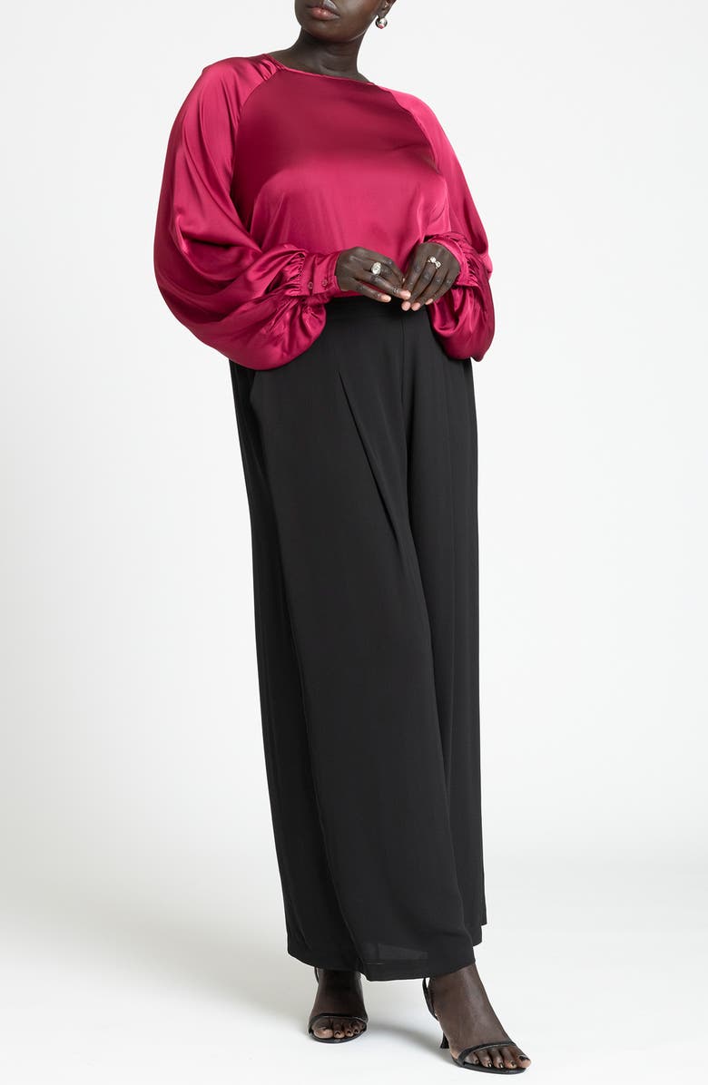 ELOQUII Poet Sleeve Tie Back Satin Top, Alternate, color, 