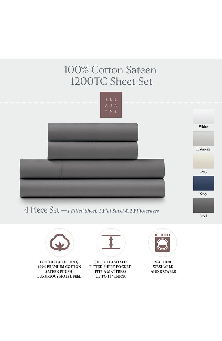 ELLA JAYNE HOME 1200 Thread Count Cotton Sateen 4-Piece Sheet Set, Alternate, color, Steel