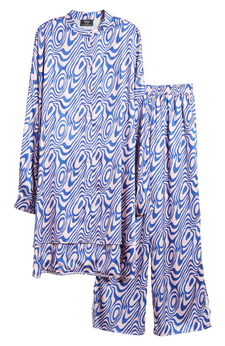 Dressed in Lala Oversize Button-Up Satin Shirt & High Waist Crop Pants Set, Alternate, color,