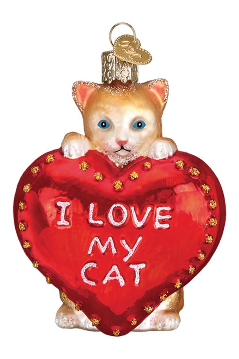 I Love My Cat Christmas Ornament, Main, color, RED