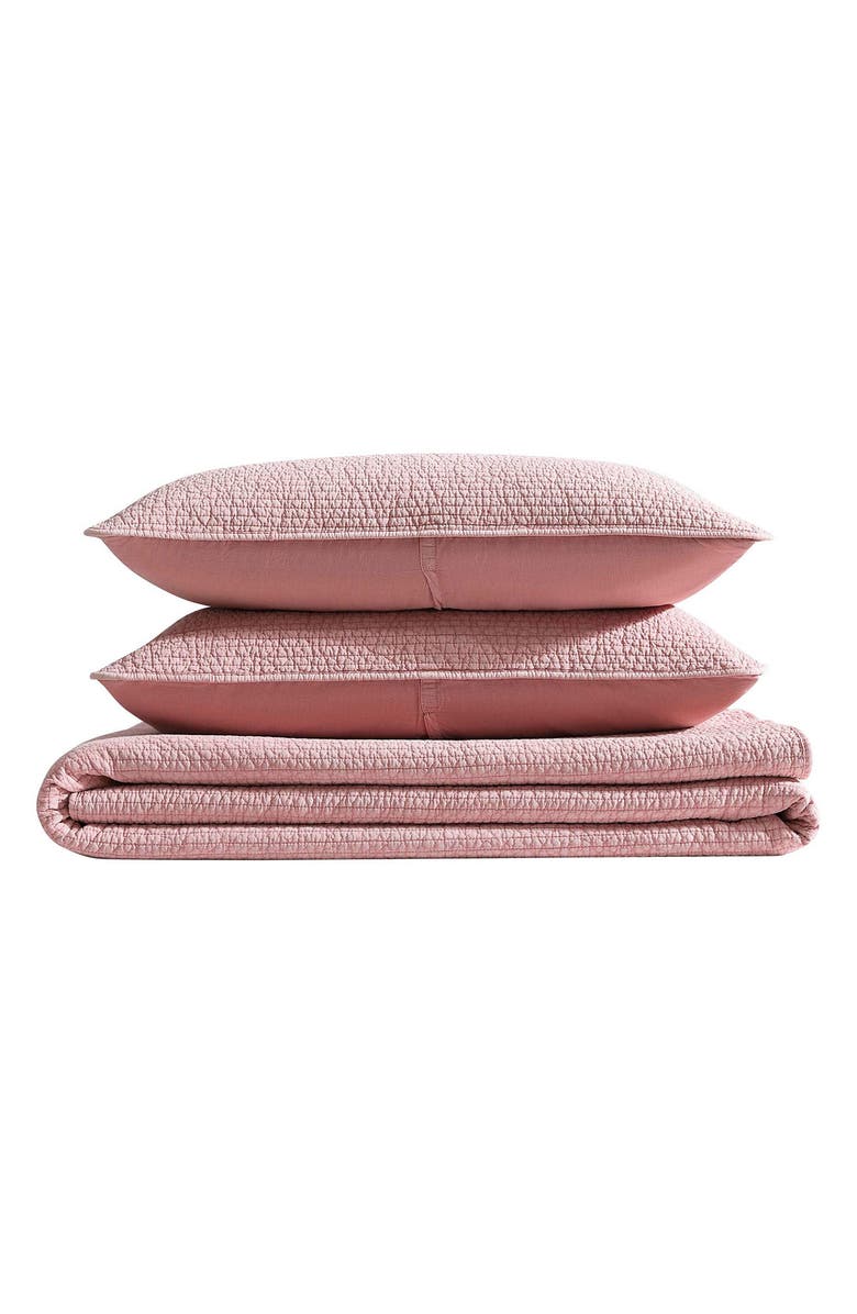Nautica Seashore Stitch Cotton Quilt & Sham Set, Main, color, Light / Medium Pink
