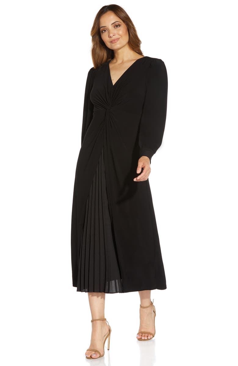 Adrianna Papell Pleat Long Sleeve Jersey Midi Dress, Alternate, color, 