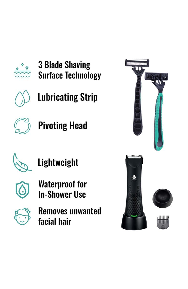 PURSONIC Mario Lopez Wireless Body Hair Trimmer & Shaver and Disposable Razors, Alternate, color, Black