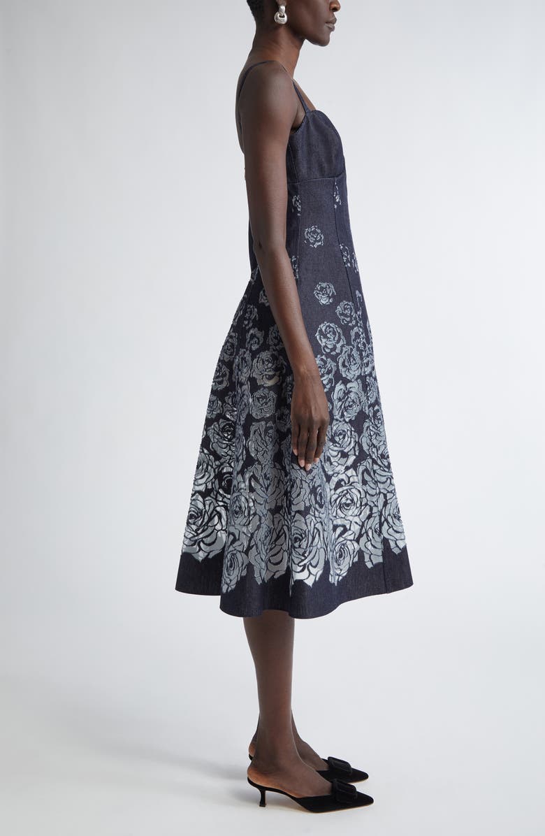Oscar de la Renta Devoré Rose Denim Dress, Alternate, color, 