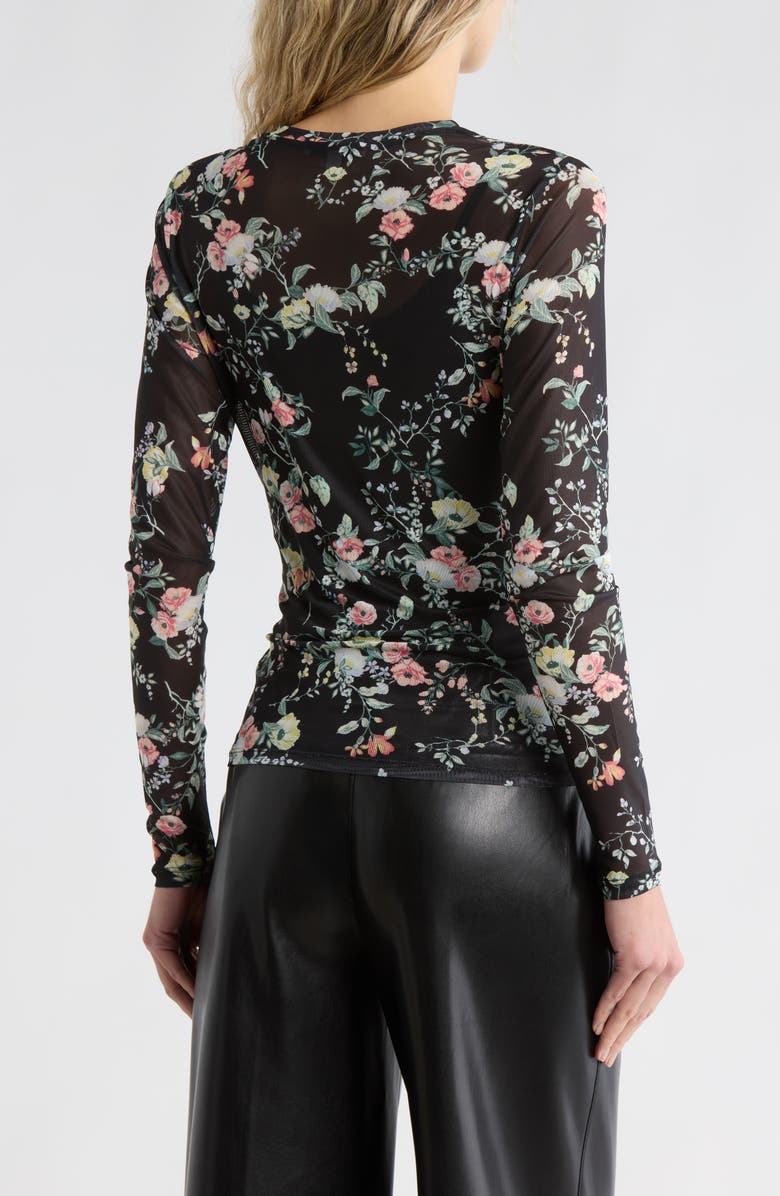 AFRM LOS ANGELES Sunny Long Sleeve Mesh Top, Alternate, color, Noir Blooms