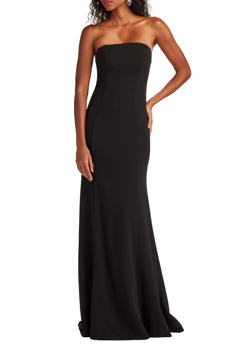Bow Strapless Crepe Taffeta Gown, Main, color, BLACK/ IVORY