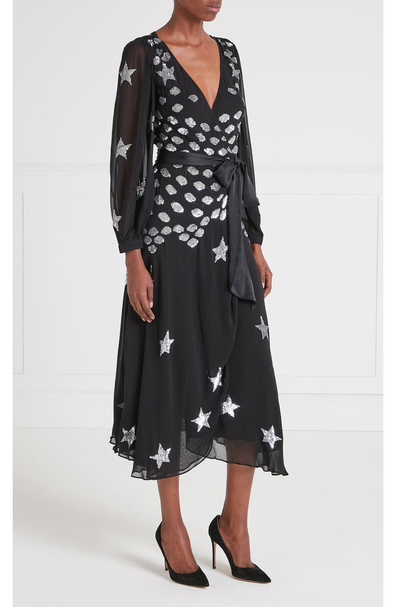 Temperley London Etoile Wrap Dress, Main, color, Black Mix